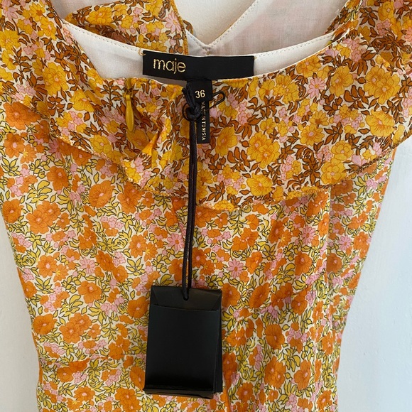 NWT MAJE Rissol Floral Ruffle Sleeveless Cotton Maxi Dress 2021 Size 4 MSRP $495 - Picture 7 of 7